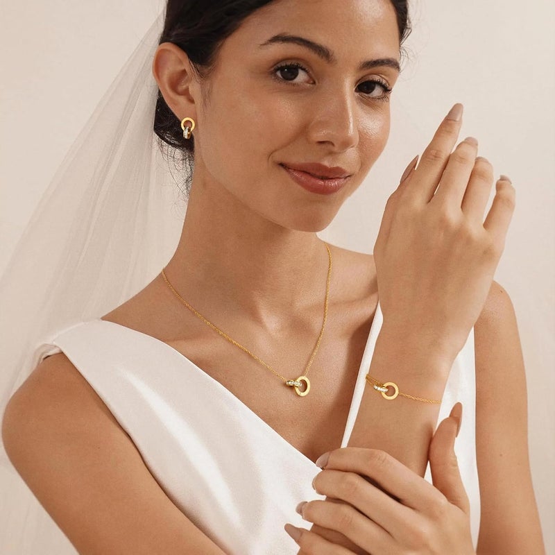 Mujahid Store Gold & Silver Jewelry Set (Necklace, Earrings, Ring) - Water-Resistant, Hypoallergenic & Fashionable Jewelry for Wedding, Christmas & Birthday - Image 5